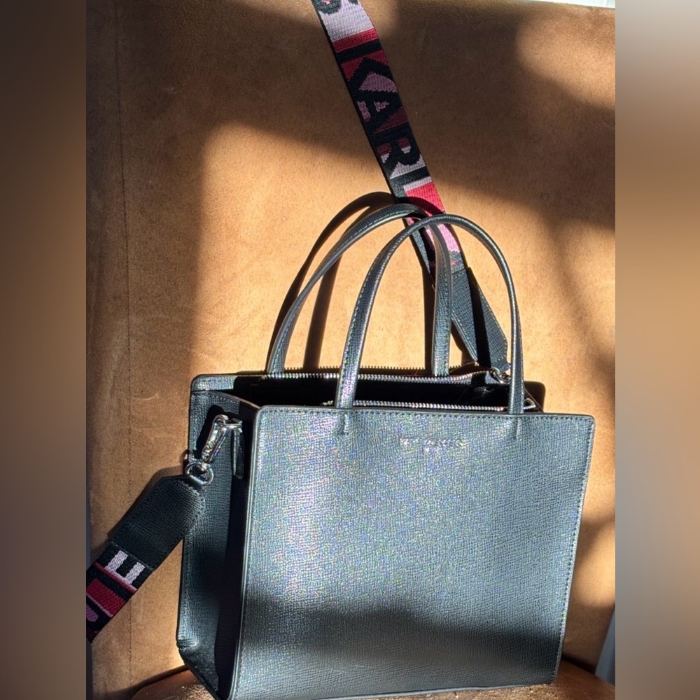 Karl Lagerfeld Black Textured Satchel - Picture 2 of 7